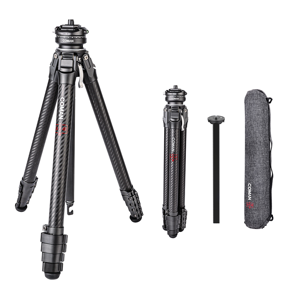 COMAN Zero F38 Carbon Fiber Quick Release Travel Tripod with Ball Head