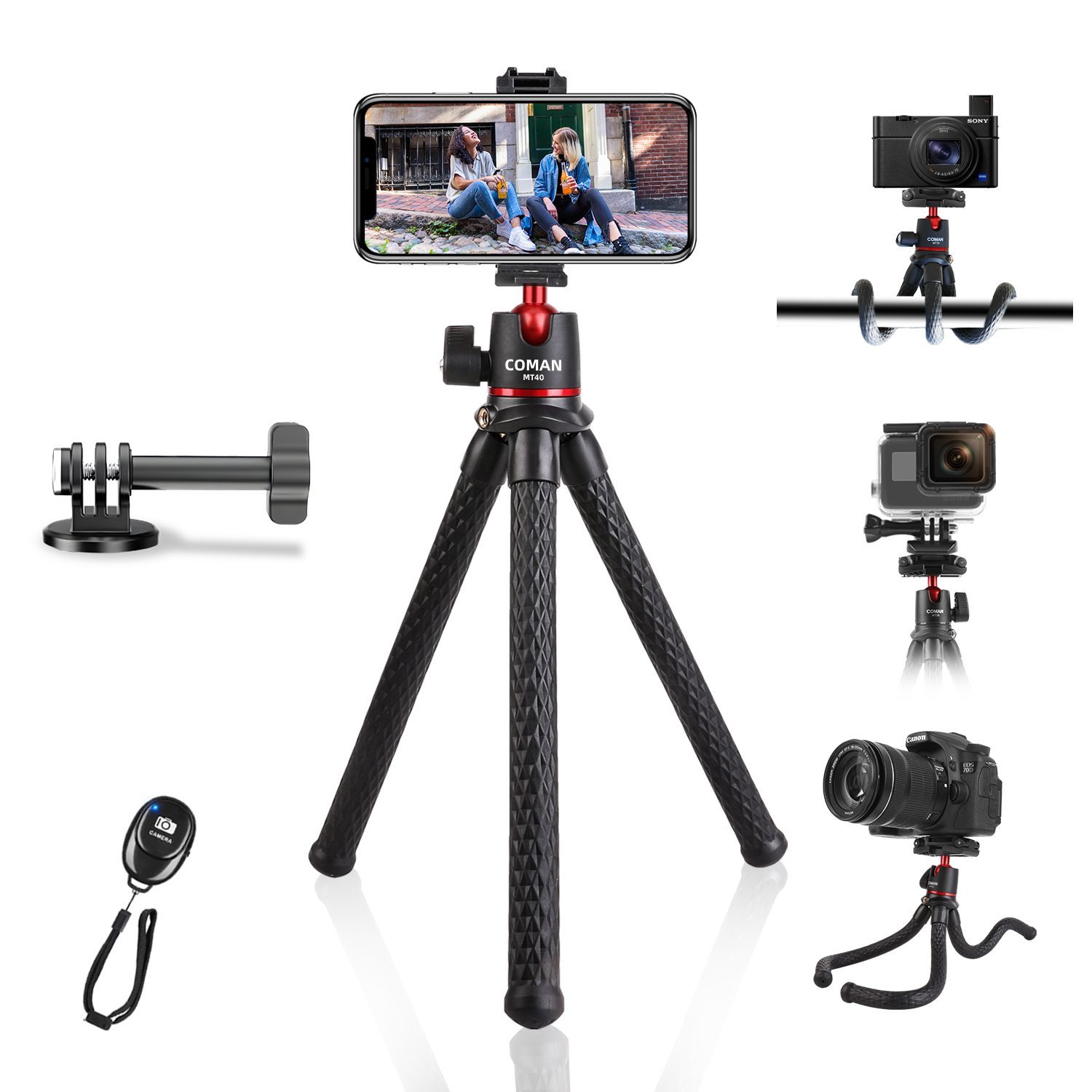 Coman MT40 Flexible Tripod for Phones & DSLR Cameras with Romote