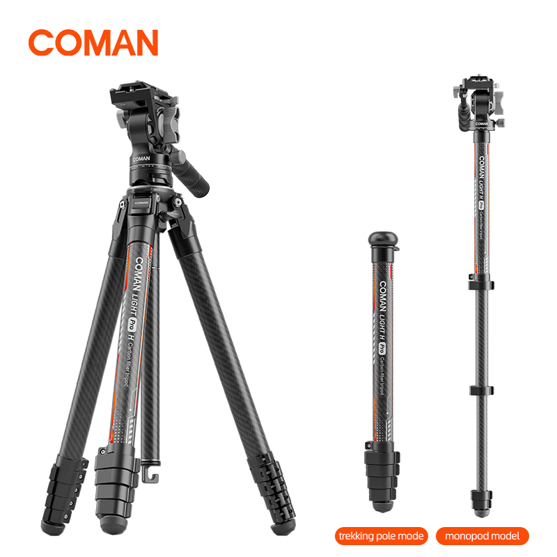 Coman Light H Pro Carbon Fiber Tripod with 1-Second Lock/Unlock & Detachable Monopod