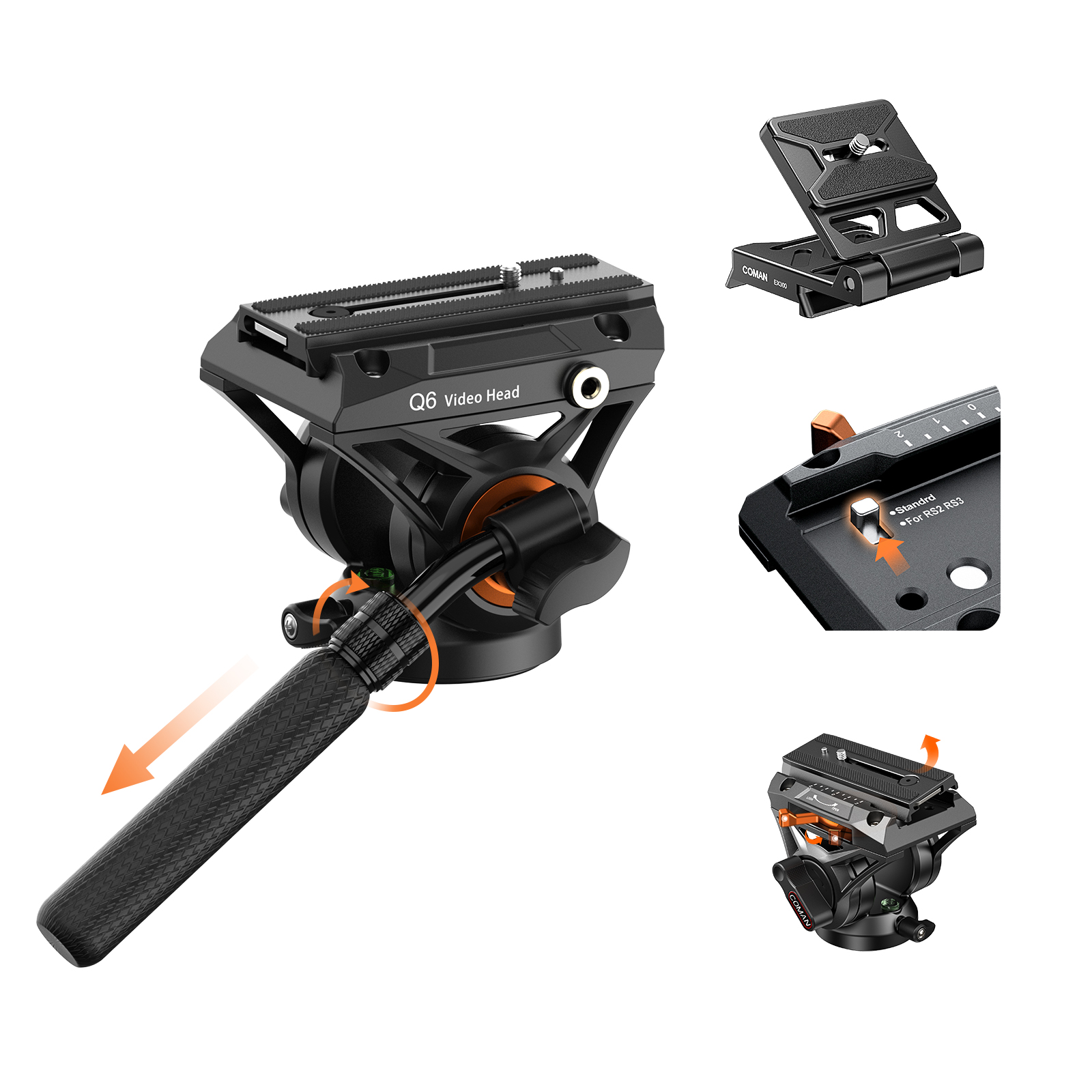 COMAN Q6 Fluid Video Head With Telescopic handle, Manfrotto & DJI RS Compatible