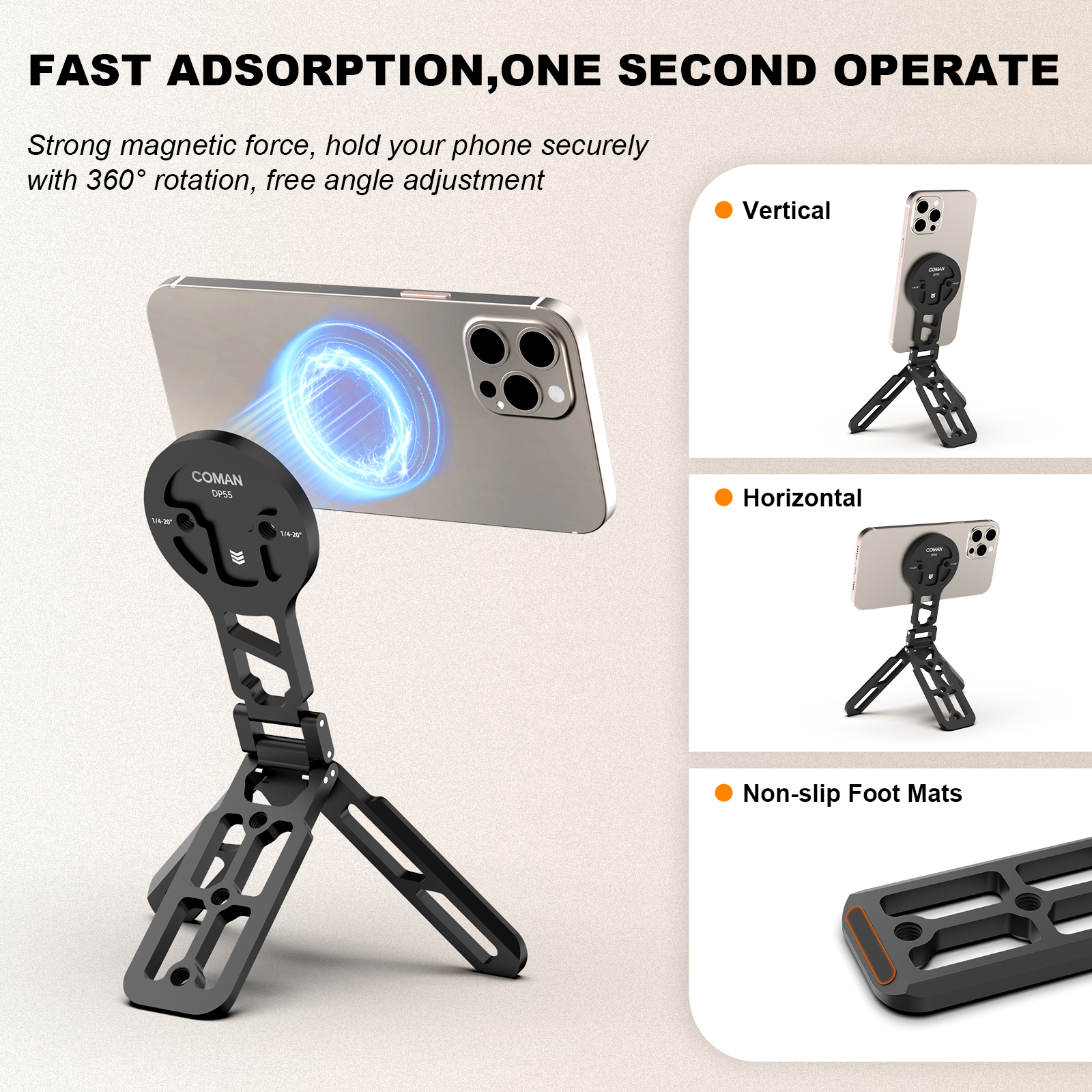 COMAN DP55 Pocket Magnetic Phone Tripod, Portable Foldable