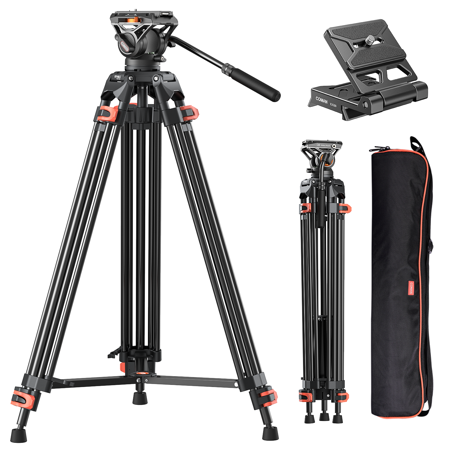 Coman FT16LS 74″ Heavy Duty Professional Tripod with Fluid Video Head